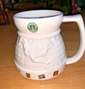 TAZA GLOBO TERRÁQUEO STARBUCKS/MAPA MUNDIAL CERÁMICA con LOGOTIPOS DE CAFÉ Y SIRENA - Imagen 1 de 7