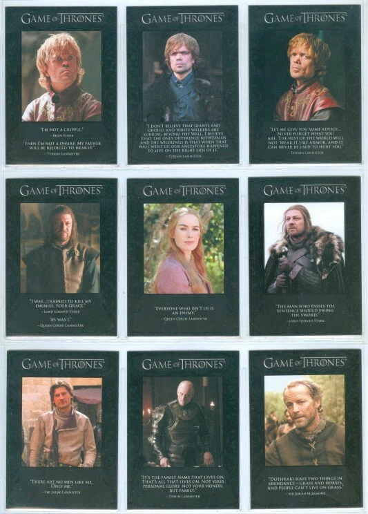 "CONJUNTO COMPLETO COTÁVEL Q1-Q9" GAME OF THRONES TEMPORADA 1 NED STARK TYRION TYWIN - Imagem 1 de 1
