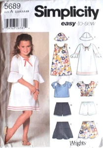 SIMPLICITY PATTERN 5689 DRESS TOP SKIRT HAT SHORTS GIRLS SIZES 2-6X UNCUT FF - Picture 1 of 2