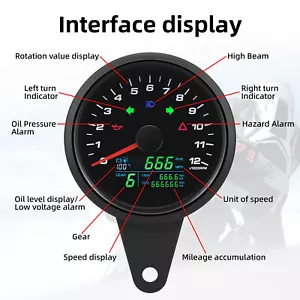 85mm LCD Digital GPS Speedometer MPH Km/H with Tacho&Fuel Gauge For Motorcycles - Picture 1 of 14