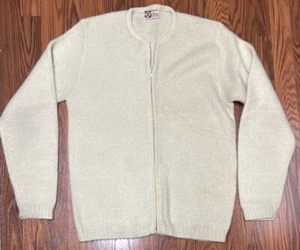 Vintage 60s Young Breed Revere Mohair Blend Cardigan Cream Color, Zipper, Size L - Picture 1 of 10