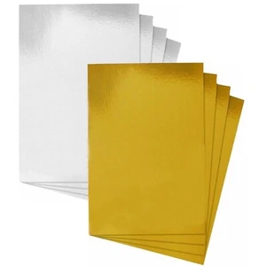 16 x A4 SHEETS GOLD & SILVER MIRROR CARD METALLIC SHINY THICK BOARD CRAFT PVO