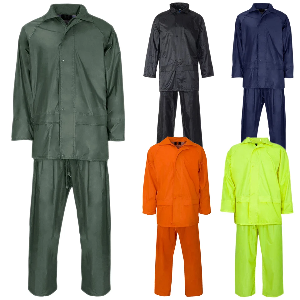 RAINSUIT WATERPROOF OUTDOOR WORK WEAR MAC SET PVC COAT JACKET OVER TROUSER - Image 1 of 1