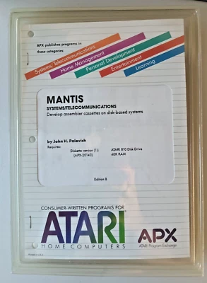 Mantis; Atari 400/800/LX/XE Disk w/Manual; APX-20143 - Plastic Cover - Image 1 of 2