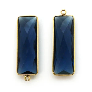 Bezel Gemstone Pendant-Faceted Elongated Rectangle-Blue Iolite Quartz (2 pcs) - Picture 1 of 3