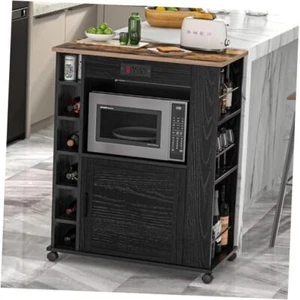 Rolling Kitchen Island Cart with Large Storage, Microwave Stand, Open Black - Picture 1 of 8