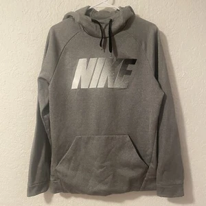 Nike Men's Dri Fit Pullover Sweatshirt Hoodie High Neck Spell Out Gray Medium - Picture 1 of 11