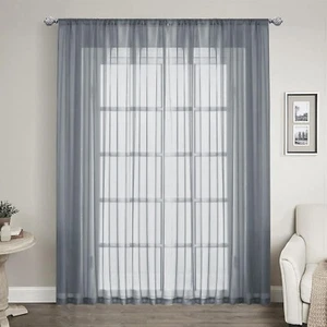 LOYOLADY Gray Sheer Curtain 100"W X 102"L single Panel Sheer Curtain any room - Picture 1 of 9