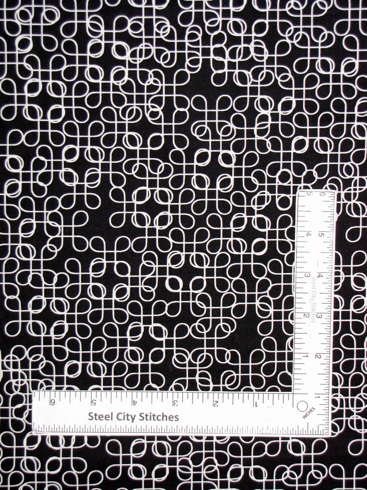 Sewing Themed Geometric Fabric Black C8167 Cotton Marie Kalinowski 1.3 Yards - Image 1 of 1