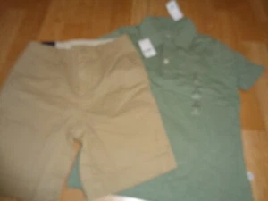 NWT small 6-7 Gap outfit green two button shirt S 6-7 and beige shorts shorts 7 - Picture 1 of 3