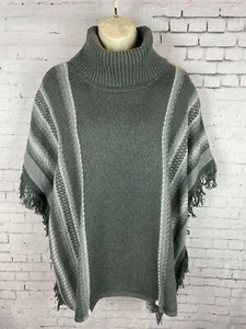 Poncho Suéter Eddie Bauer Cuello Alto Tejido XS/S Para Mujer Gris Rayas Blanco (A08) - Imagen 1 de 7