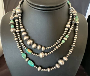 48” Navajo Pearls Sterling Silver Royston Turquoise Necklace Mixed Beads 15990 - Picture 1 of 12