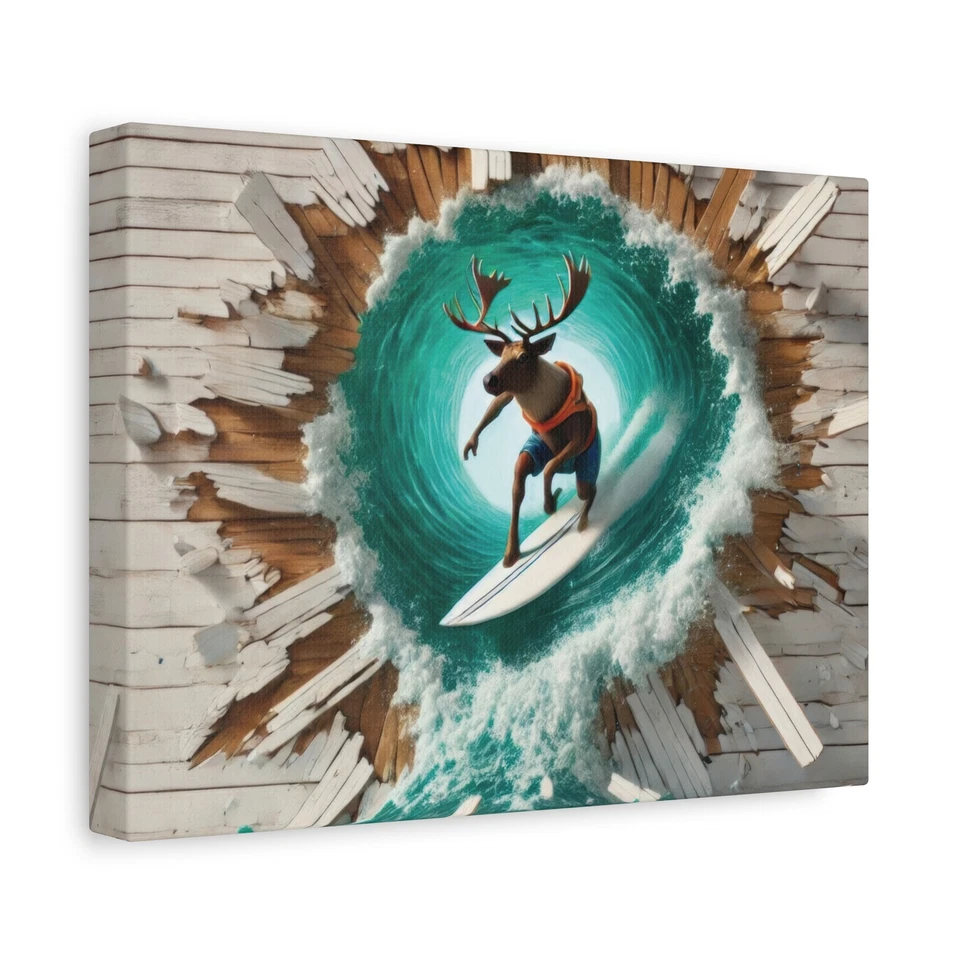 Surreal Surfing Moose Scene - Image 1 of 1