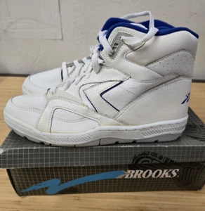 Vintage Brooks Men's High Top Basketball Shoes Size 8.5 White Royal BB400 - Picture 1 of 12