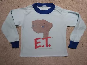Vintage 1982 E.T. Big Face T-SHIRT Kinder L/XL Pyjama Oberteil Langarm Ringer 80er Sci-Fi - Bild 1 von 6