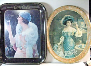 2 vassoio vintage Pepsi-Cola Gibson ragazza 1973 e 1970 vassoio in metallo Coca Cola ragazza - Foto 1 di 6