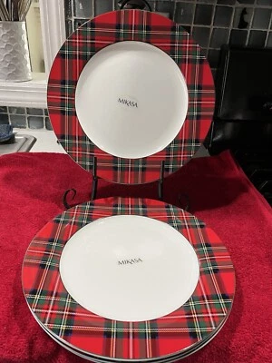 Mikasa Bone China TARTAN RED Plaid Christmas Dinner Plates 11" NEW (Set of 4)