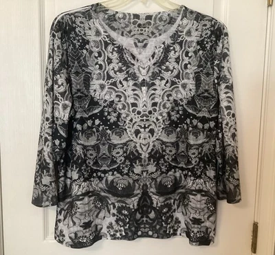 Jane Ashley Casual Lifestyle 1X Top Soft Black/Grey 3/4 Slv Split V Sparkly NWOT - Image 1 of 4