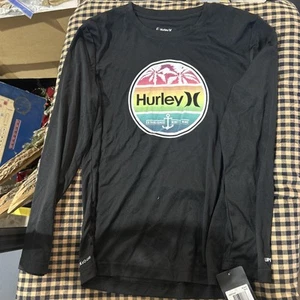 Hurley Youth Boy's UPF 50+ H2O Dri Fit Long Sleeve Rash Guard Swim Top Black - Picture 1 of 6