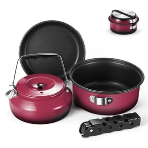 5pcs Camping Cookware Non-Stick Camping Pot and Pan Set with Kettle and Remov... - Picture 1 of 8