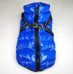 Haustier Hundejacke Reißverschluss gefütterter Mantel mit Geschirr Medium hellblau Winter warm - Bild 1 von 6
