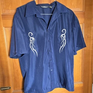 Vintage City Impact Men's Blue Tribal Short Sleeve Button Up Shirt Size L Y2K - Bild 1 von 6