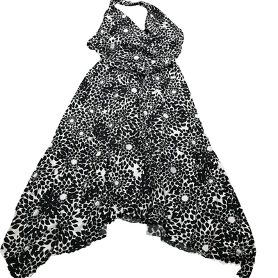 B. Smart Womens Sleeveless Halter Dress Sz 8 Black White Floral High-Low Stretch - Image 1 of 4