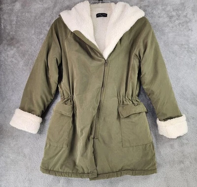 Chaqueta Love Tree Mujer Pequeña Verde Sherpa Forrada Polar Con Capucha Parka Abrigo Cálido Foto 1 de 4