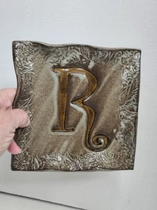 LOV Pottery handmade in Ms. Initial R Trinket Dish Muted Brown Gray 7.5  In.  - Picture 1 of 13