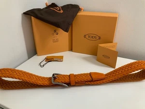 AUTHENTIC TOD’S MENS ORANGE LEATHER/SUEDE BRAIDED 35mm BELT SZ 105 (44) MADE IN - Picture 1 of 11