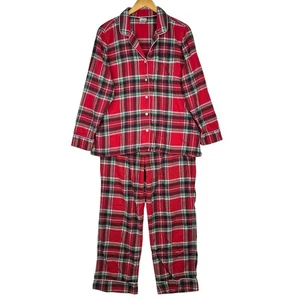 Conjunto de pijama a cuadros Lands End para mujer rojo verde manga larga pantalones abotonados - Imagen 1 de 14