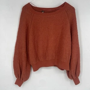 Free People XS Found My Friend Boucle Sweater Orange Puff Sleeve Oversized  - Picture 1 of 7