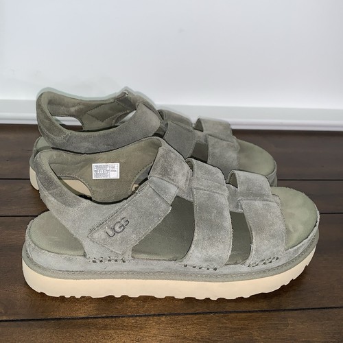 Sandali UGG Goldens scamosciati pescatore cinturino plateau verde muschio grigio taglia 10