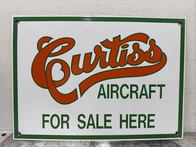 Vintage Curtiss Aircraft Sale Porcelain Sign Airplane Green & Orange - Image 1 of 4