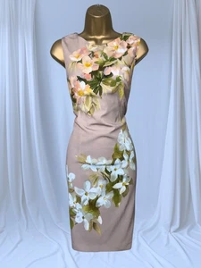 Hobbs UK 12 Beige Floral Sleeveless Shift Dress - Picture 1 of 11