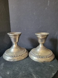 Coppia di portacandele vintage Watrous in argento sterling pesato rinforzato - Foto 1 di 6