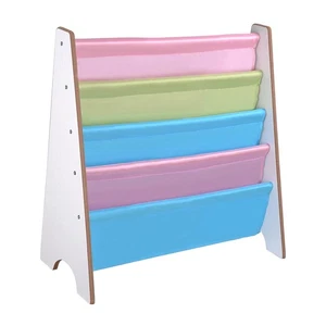 Kids Book Shelf Sling Storage Rack Organizer Wood Bookcase Display Holder - Picture 1 of 9