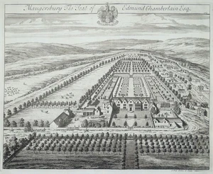 Antique Print MAUGERSBURY MANOR Nr Stow Gloucestershire Original KIP Atkyns 1768 - Picture 1 of 3