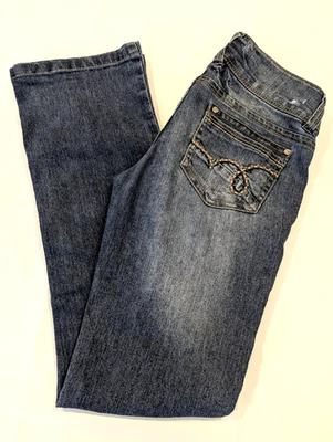 TRUCE Women's Denim Jeans  Low Rise Flare Leg  Size 9 Embroidered Double Button - Image 1 of 4