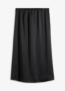Neu Midirock aus feinem Satin Gr. 44 Schwarz Damen-Skirt Midi Freizeitrock - Bild 1 von 1