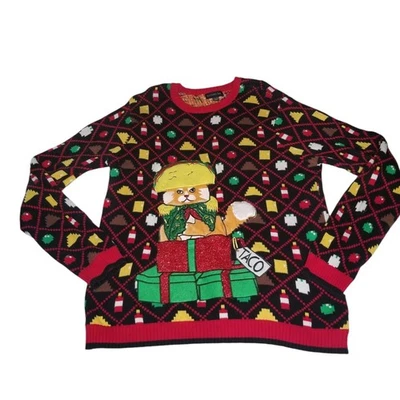 Blizzard Bay Sweater Adult XXL Taco Cat Ugly Christmas Long Sleeve Crew Neck - Image 1 of 4
