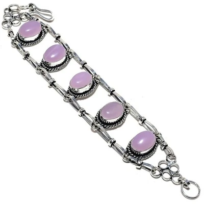 Brazalete de plata de ley 925 con piedras preciosas de cuarzo rosa natural 7-8" g946 Foto 1 de 4