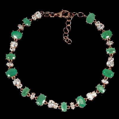 Black Friday 925 Sterling Silver Bracelet Oval Emerald 6x4mm Natural Jewelry 7in - Image 1 of 4