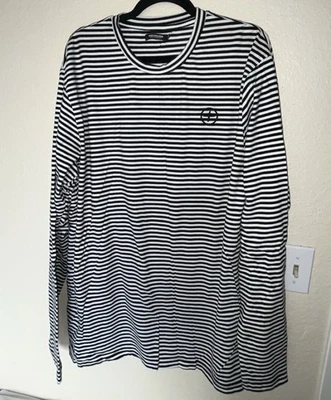 Pink Dolphin Men’s Black & White Striped Long-Sleeve Cotton T-Shirt SIZE XL - Image 1 of 4