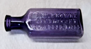 ANTIQUE PURPLE BOTTLE F W BROWNE APOTHECARY COHASSET MASS. 2 3/4" - Picture 1 of 3