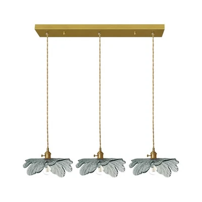 3-Light Chandelier, Mid Century Glass Pendant Light Fixtures, Classic Dark Gr... - Image 1 of 4