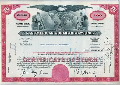 Certificado de stock de Pan American World Airways aerolínea AM Foto 1 de 2