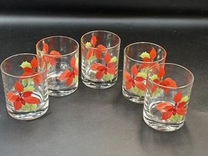 Vintage Krisal Rot Weihnachtsstern Weihnachten Glas Lowball Becher Portugal 5er Set - Bild 1 von 7