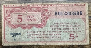 Series 471 5 Cents Military Payment Certificate - B01233348B VG - Picture 1 of 2