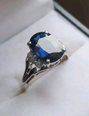 Genuine Blue SAPPHIRE &  DIAMOND Ring Good Cond  ring size M VAL $7475 - Image 1 of 4